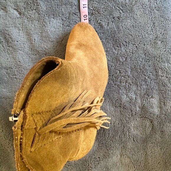 Tall Ankle Brown Suede Booties Tan Women's Size 8.5 Fringe Pointed Toe - Picture 9 of 11